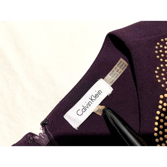 Calvin Klein dress career wear beaded floral business office purple women 16W - Picture 4 of 6